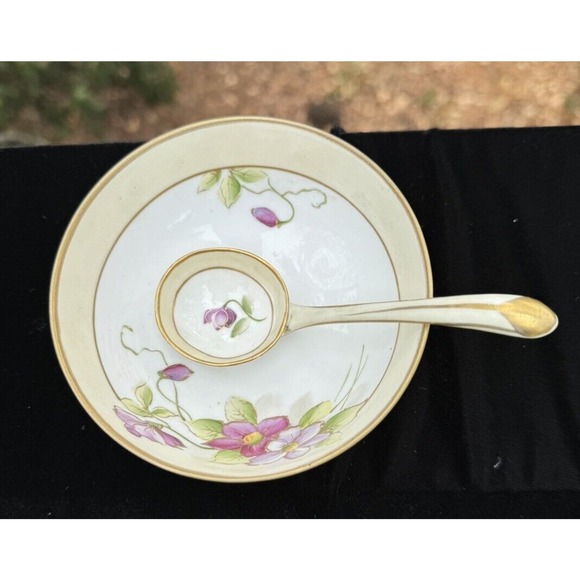 Vintage Hand Painted Nippon Mayonnaise Bowl & Ladle Spoon Floral -O2 - Picture 1 of 11